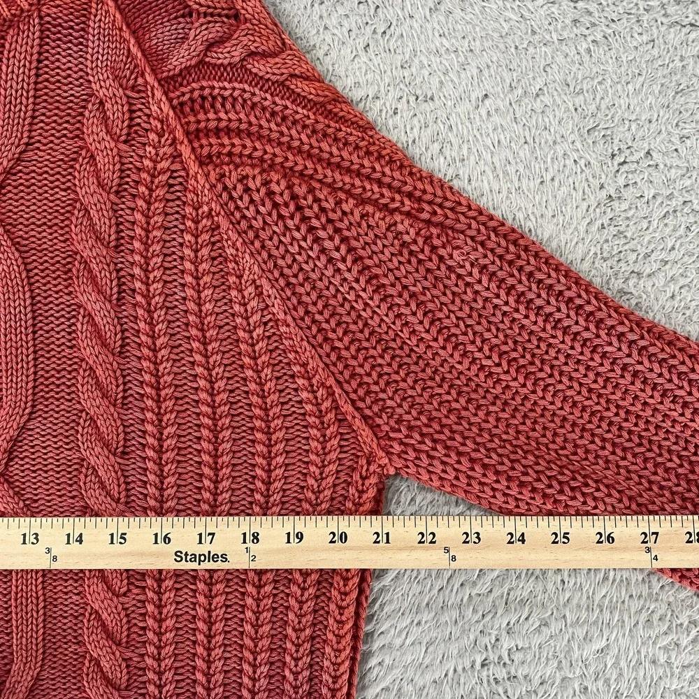 Free People‎ Frankie Sweater Womens Small Red Cable Knit Chunky Crew 100% Cotton